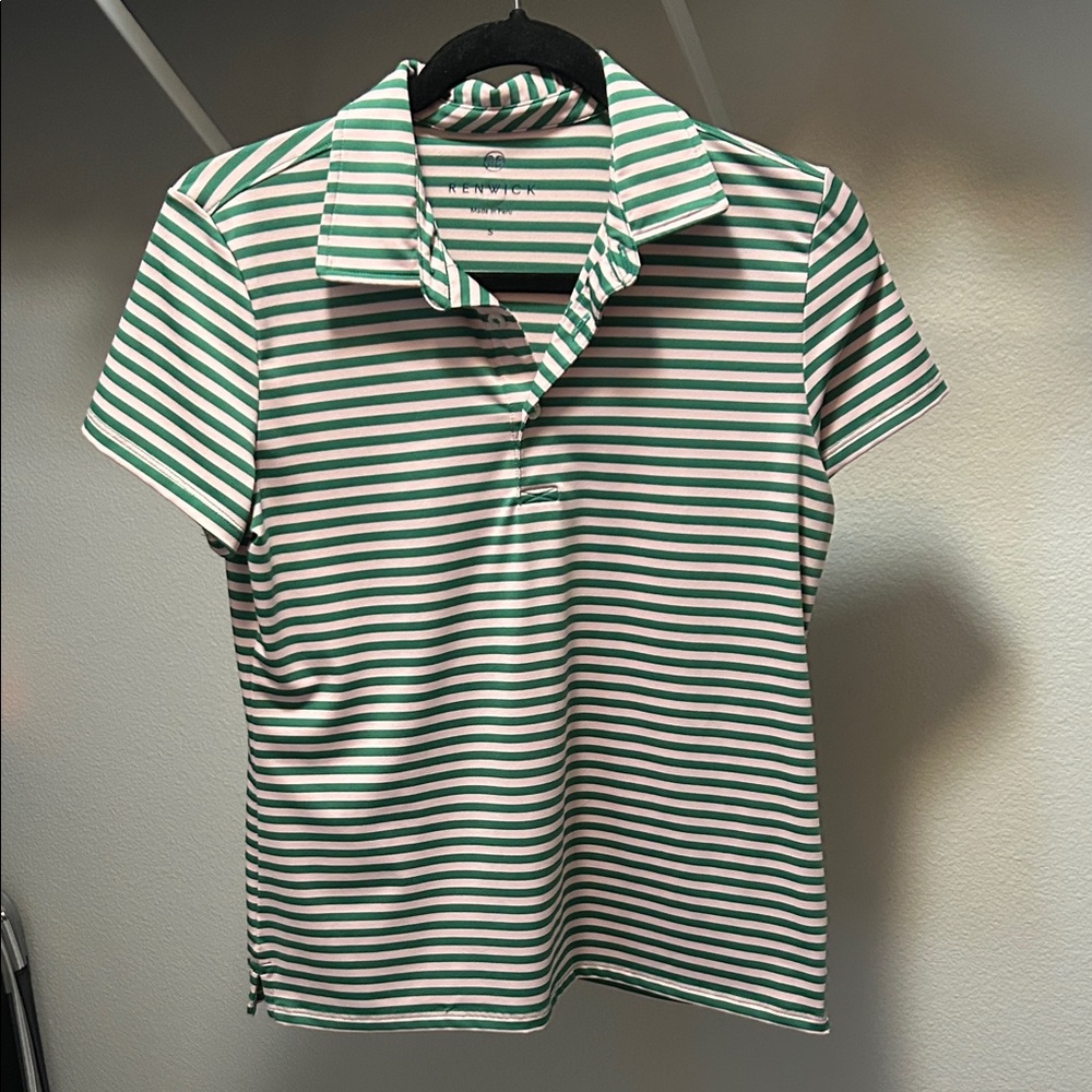 Striped Green and White Polo Shirt